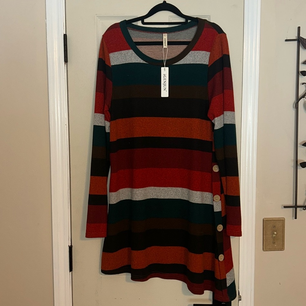IGENJUN Women's Sweater Dress Long Sleeve Button Side Pullover Dress L.  NWT